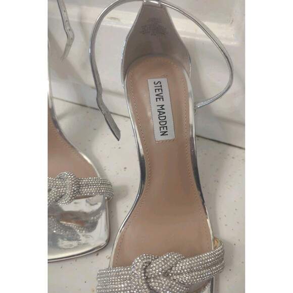 STEVE MADDEN Embellished Confetti Heels Metallic Silver SZ 7 1/2 - Picture 3 of 11